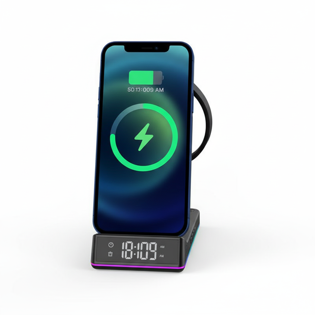 Chargeur Sans Fil 5-en-1 – 15W avec Horloge LED RGB™