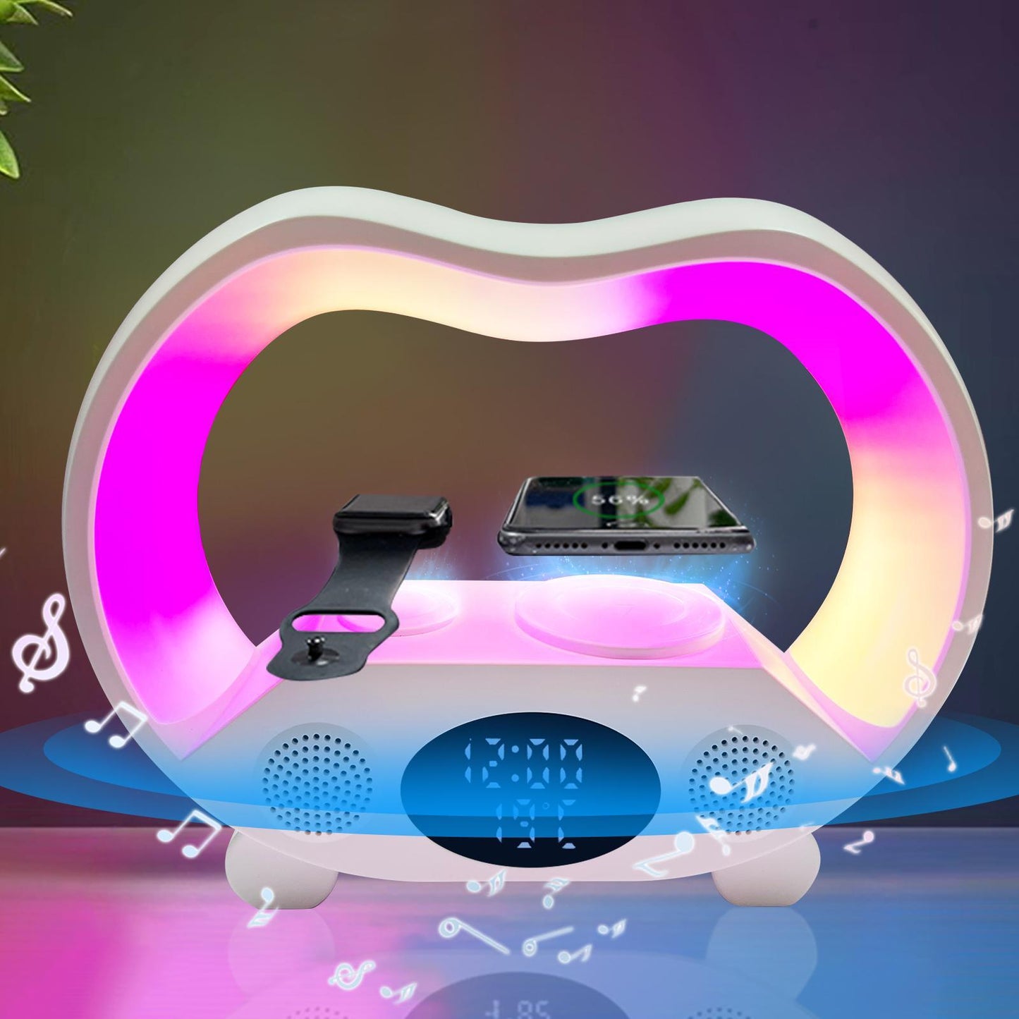 Lampe de Chevet 6-en-1 avec Haut-Parleur Bluetooth et Chargeur Sans Fil 15W™