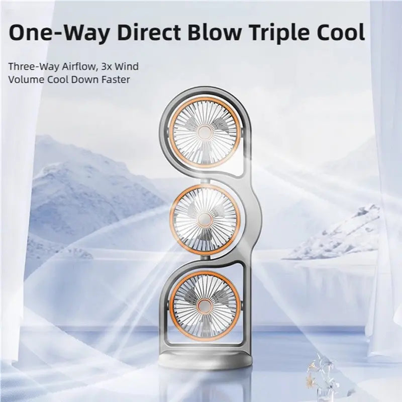 YCOC-USB Rechargeable Portable Three-Head Fan 5-Speed Wind 360° Circulation Dormitory and Outdoor Desktop Fan
