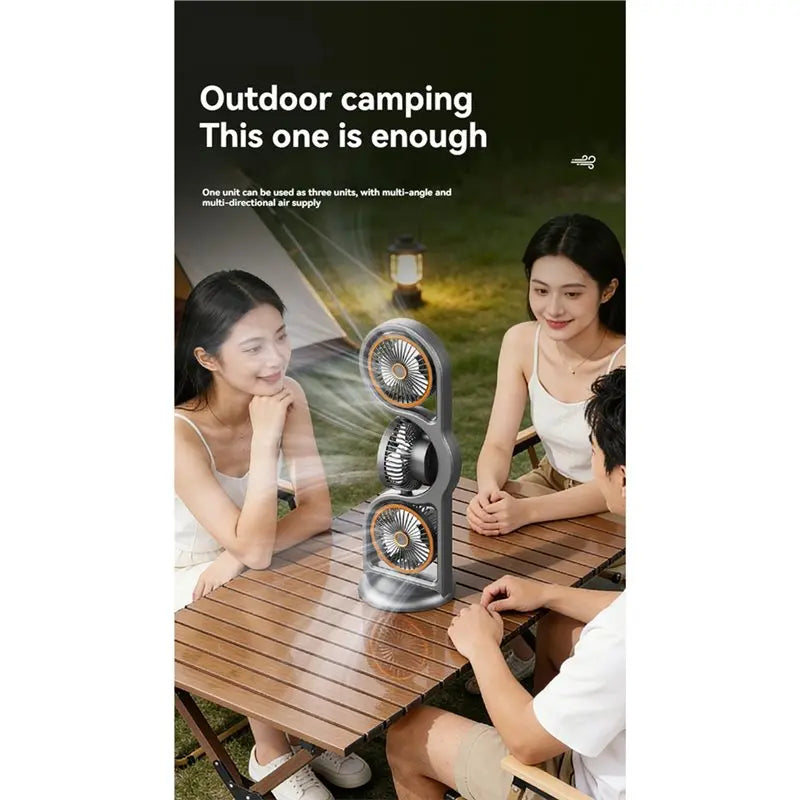 YCOC-USB Rechargeable Portable Three-Head Fan 5-Speed Wind 360° Circulation Dormitory and Outdoor Desktop Fan