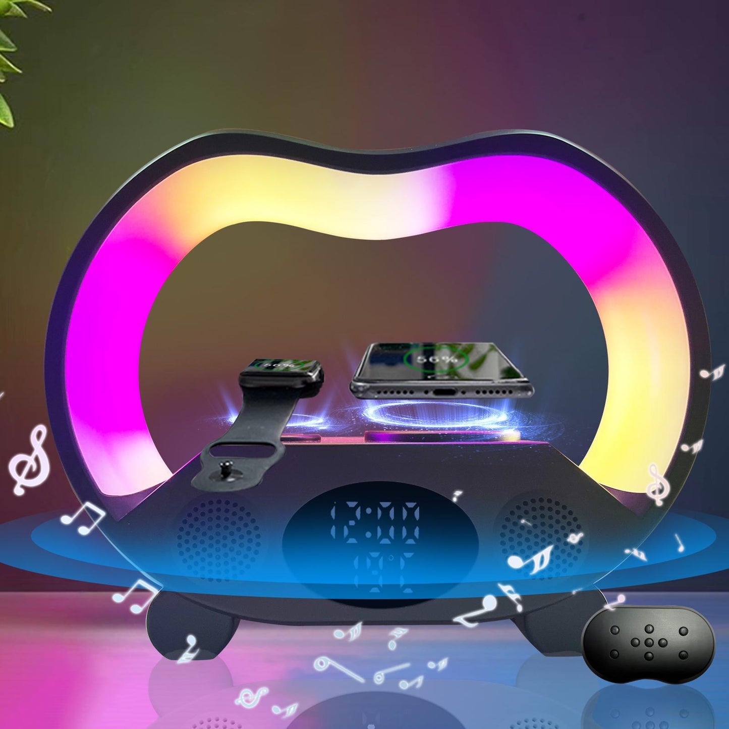 Lampe de Chevet 6-en-1 avec Haut-Parleur Bluetooth et Chargeur Sans Fil 15W™