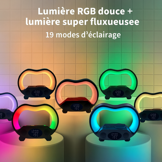 Lampe de Chevet 6-en-1 avec Haut-Parleur Bluetooth et Chargeur Sans Fil 15W™