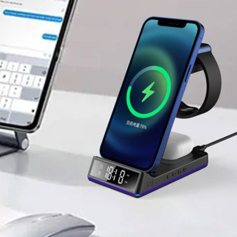Chargeur Sans Fil 5-en-1 – 15W avec Horloge LED RGB™