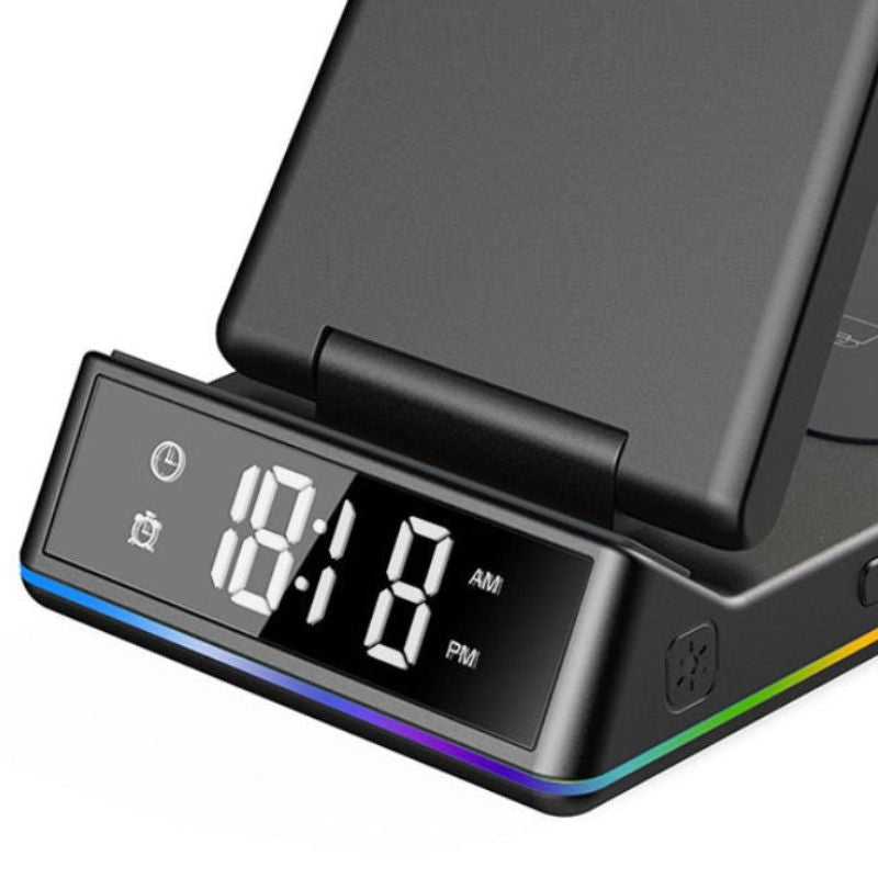 Chargeur Sans Fil 5-en-1 – 15W avec Horloge LED RGB™
