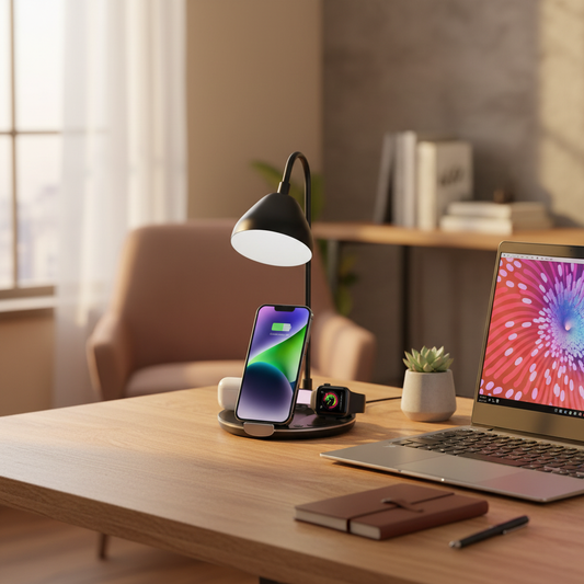 Lampe de Chevet Intelligente 4-en-1 avec Charge Sans Fil™