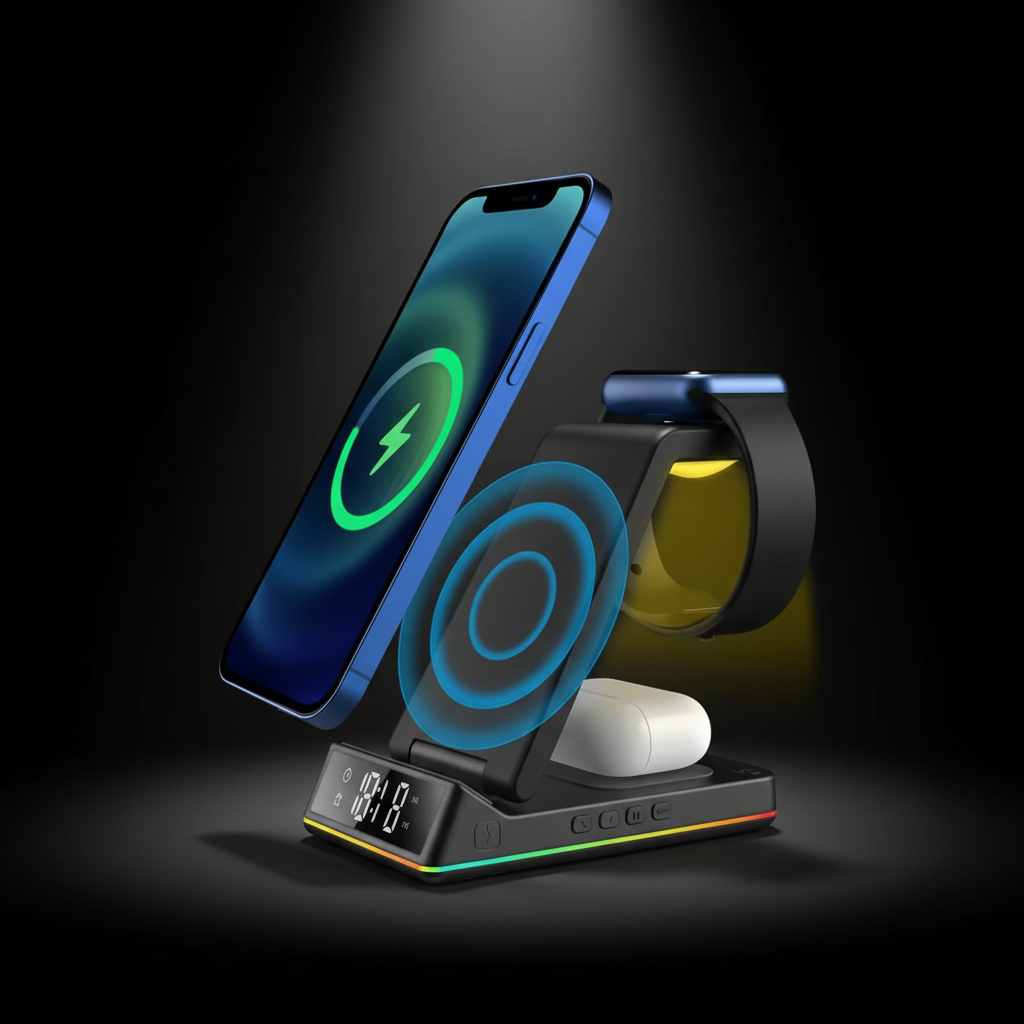 Chargeur Sans Fil 5-en-1 – 15W avec Horloge LED RGB™